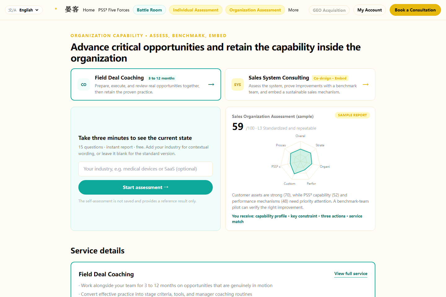 PSS⁵ organization assessment report interface